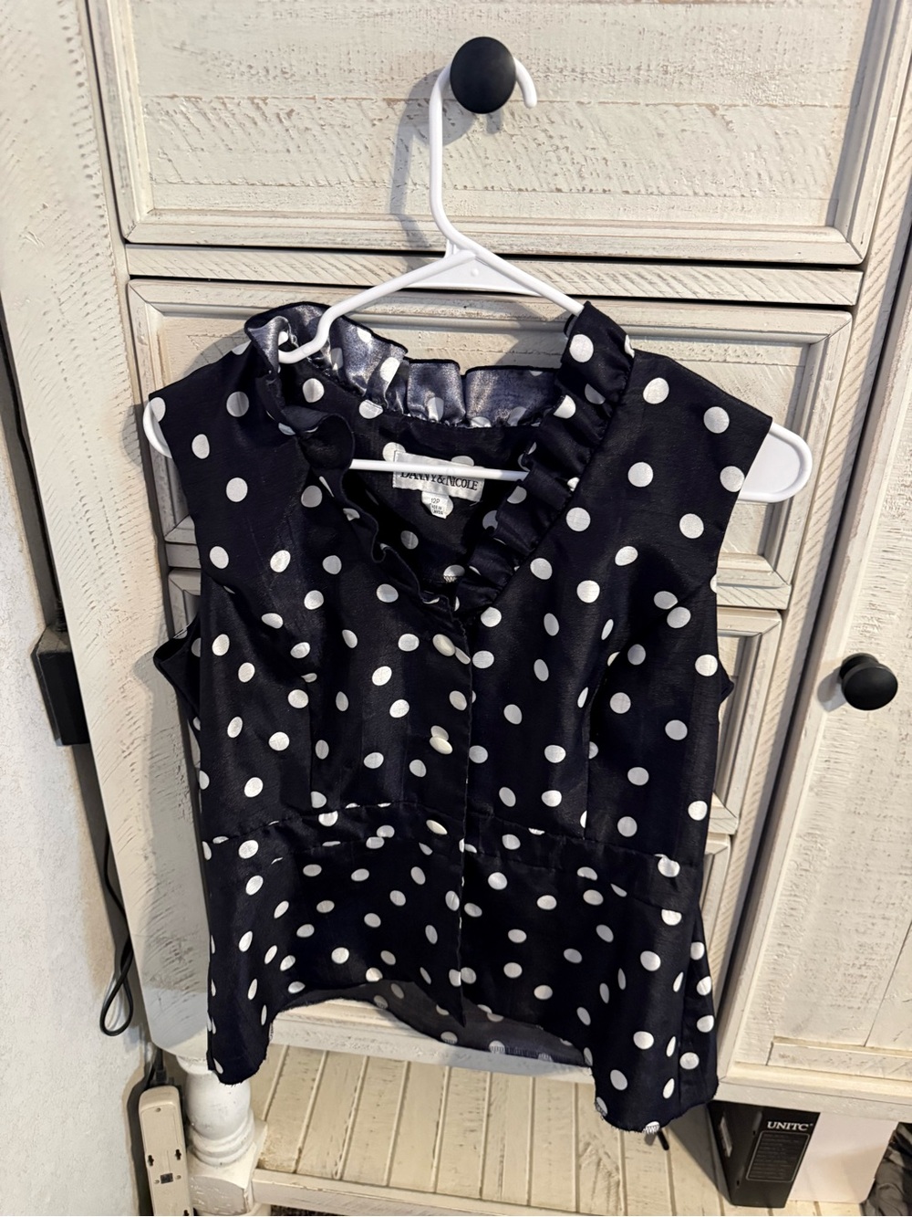 Danny & Nicole Black Polka Dot Ruffled Sleeveless Blouse